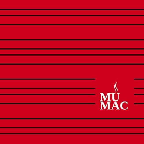 Copertina del volume MUMAC: fondo rosso, linee nere orizzontali e titolo bianco.